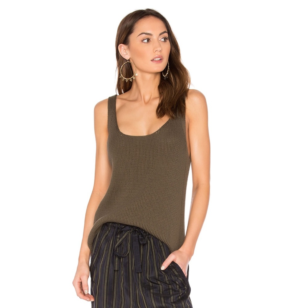 Vince Lattice Stitch Tank in Olive